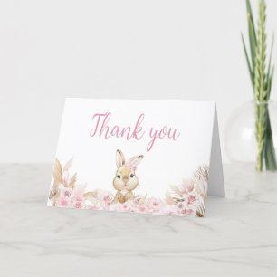 Pink Boho Bunny Baby shower Bedankkaart