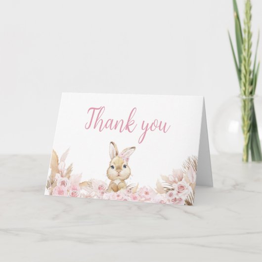 Pink Boho Bunny Baby shower Bedankkaart (Voorkant)