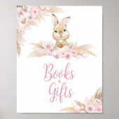 Pink Boho Bunny Baby shower boeken en geschenken Poster (Voorkant)