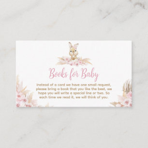 Pink Boho Bunny Baby shower Boeken voor Baby Informatiekaartje