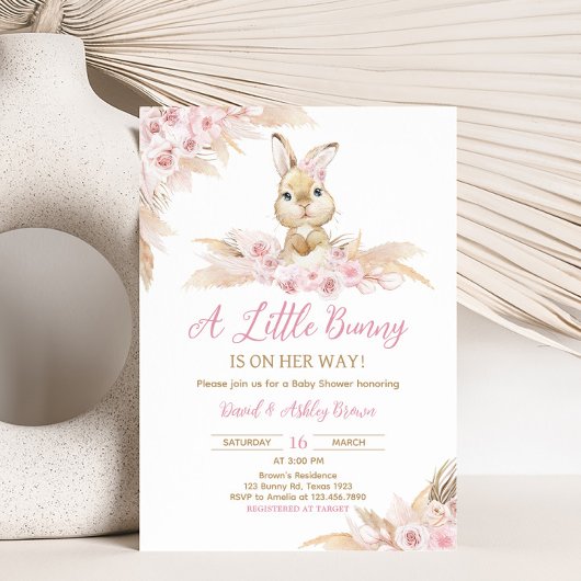 Pink Boho Bunny Baby shower Kaart