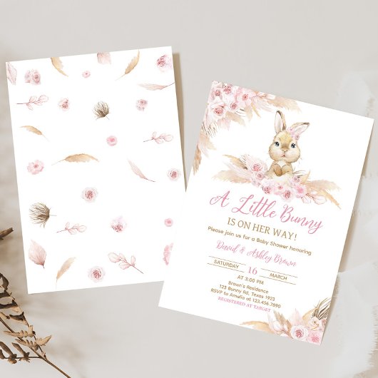 Pink Boho Bunny Baby shower Kaart