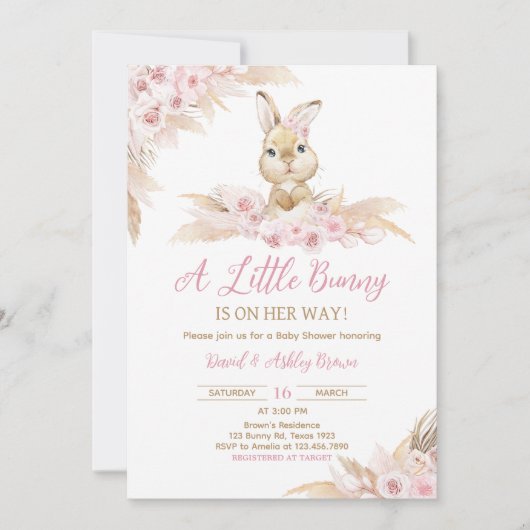Pink Boho Bunny Baby shower Kaart (Voorkant)