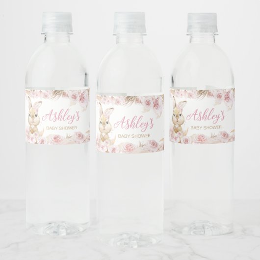 Pink Boho Bunny Baby shower Waterfles Etiket (Flessen)