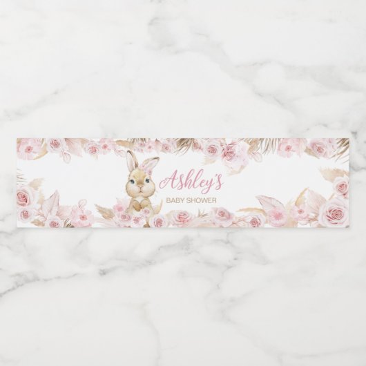 Pink Boho Bunny Baby shower Waterfles Etiket (Enkel label)