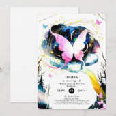 Pink Boho Butterfly Verjaardag Kaart (Voorkant / Achterkant)