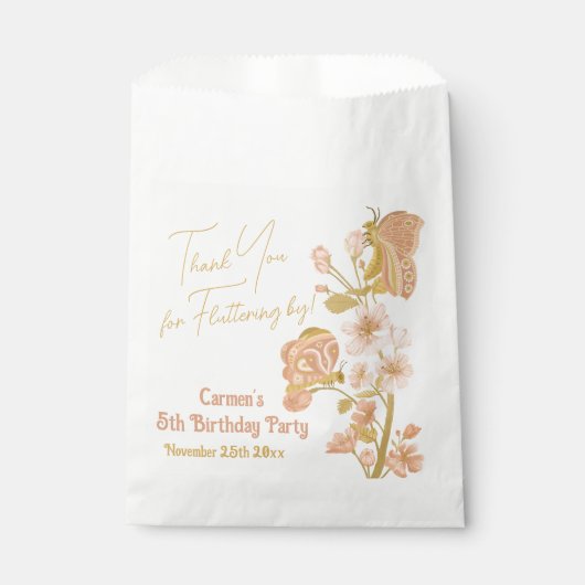 Pink Boho Butterfly Verjaardagsfeestje Dank u Bedankzakje (Voorkant)