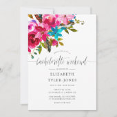 Pink Boho Chic Floral Bachelorette Weekend Agenda Kaart (Voorkant)