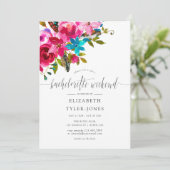 Pink Boho Chic Floral Bachelorette Weekend Agenda Kaart (Staand voorkant)