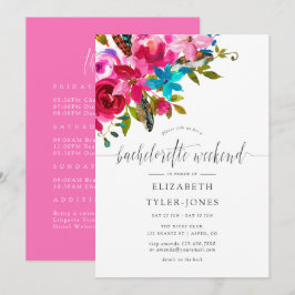 Pink Boho Chic Floral Bachelorette Weekend Agenda Kaart