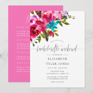Pink Boho Chic Floral Bachelorette Weekend Agenda Kaart