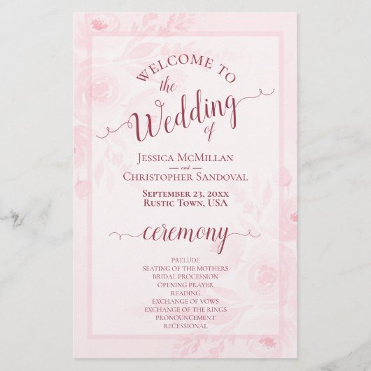 Pink Boho Chic Peonies Budget Wedding Program (Voorkant)