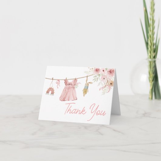 Pink Boho Clothesline Baby shower Bedankkaart (Voorkant)