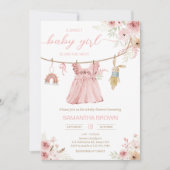 Pink Boho Clothesline Baby shower Kaart (Voorkant)
