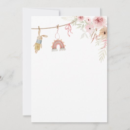 Pink Boho Clothesline Baby shower Kaart (Achterkant)