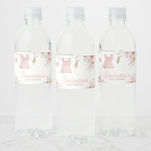 Pink Boho Clothesline Baby shower Waterfles Etiket (Flessen)