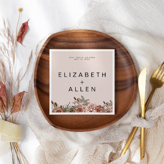 Pink Boho Cottcore Floral Enchanted Wedding Servet