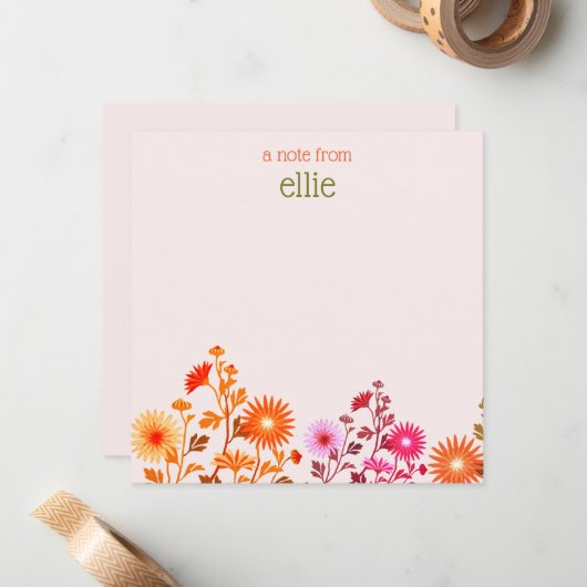 Pink Boho Country Floral Note Kaart Notitiekaartje (Voorkant / Achterkant in situ)