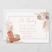 Pink Boho Cowgirl Boots Pampas Grass Baby shower Kaart (Voorkant)
