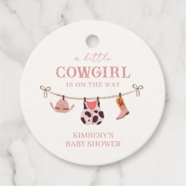 Pink Boho Cowgirl Clothesline Koeienhuid Baby show Bedankjes Labels