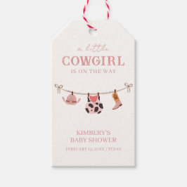 Pink Boho Cowgirl Clothesline Koeienhuid Baby show Cadeaulabel