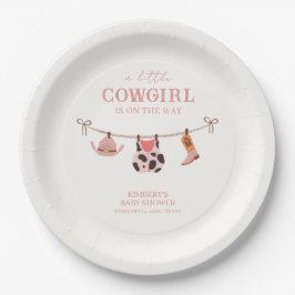 Pink Boho Cowgirl Clothesline Koeienhuid Baby show Papieren Bordje