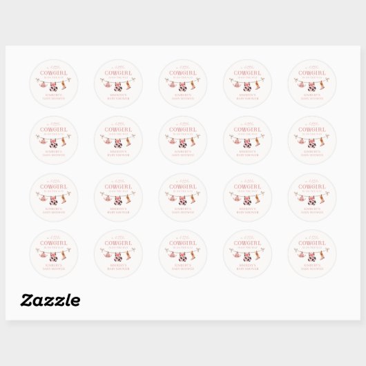 Pink Boho Cowgirl Clothesline Koeienhuid Baby show Ronde Sticker (Vel)