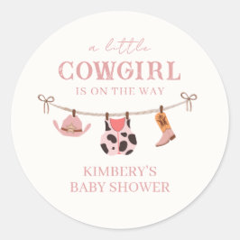 Pink Boho Cowgirl Clothesline Koeienhuid Baby show Ronde Sticker