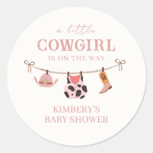 Pink Boho Cowgirl Clothesline Koeienhuid Baby show Ronde Sticker