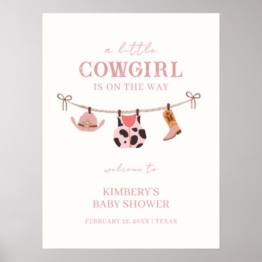 Pink Boho Cowgirl waslijn Baby shower Welkom Poster (Voorkant)