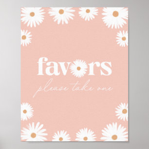 Pink Boho Daisy Birthday Party Favors Sign Poster