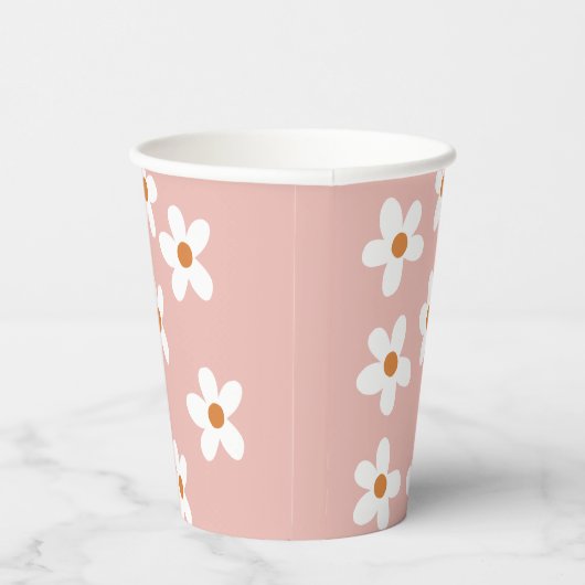 Pink Boho Daisy Birthday Party Papieren Bekers (Rechts)