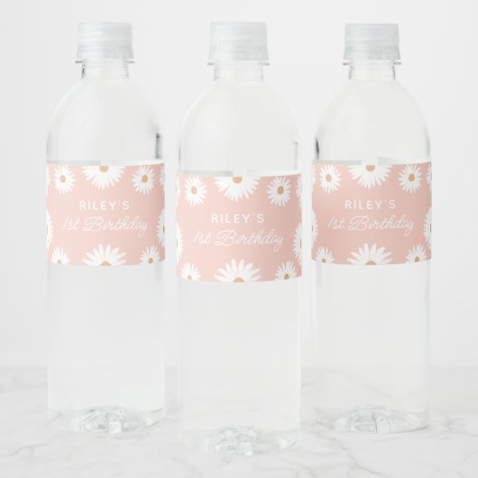 Pink Boho Daisy Birthday Party Waterfles Etiket (Flessen)