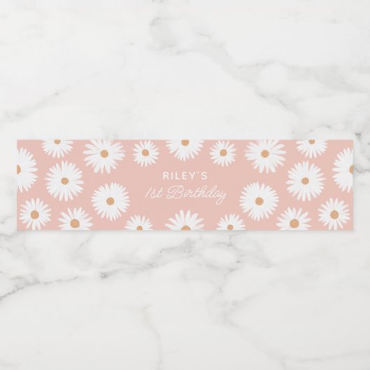 Pink Boho Daisy Birthday Party Waterfles Etiket (Enkel label)