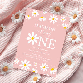Pink Boho Daisy eerste verjaardag Kaart