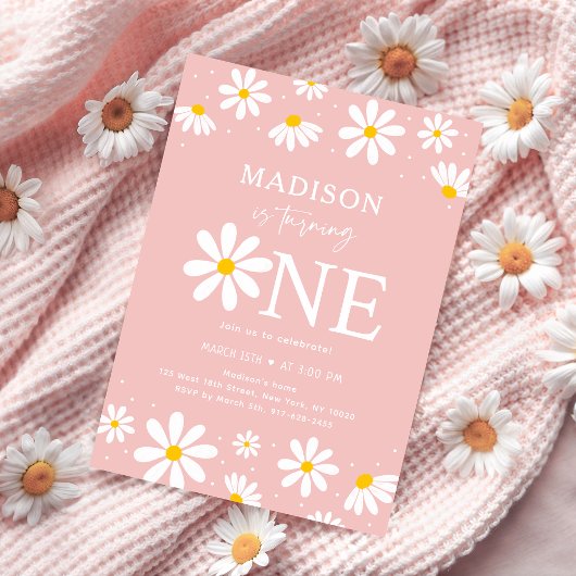 Pink Boho Daisy eerste verjaardag Kaart