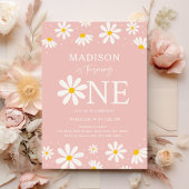 Pink Boho Daisy eerste verjaardag Kaart