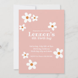 Pink Boho Daisy Girl Birthday Party Kaart