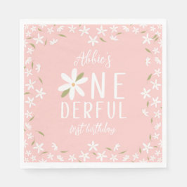 Pink Boho Daisy Onederful Birthday Napkins Servet