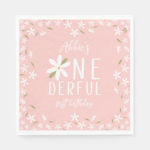 Pink Boho Daisy Onederful Birthday Napkins Servet
