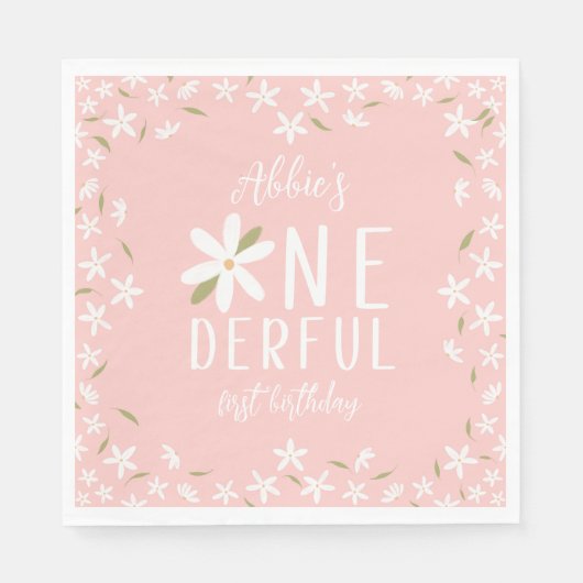 Pink Boho Daisy Onederful Birthday Napkins Servet (Voorkant)