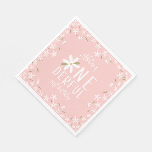 Pink Boho Daisy Onederful Birthday Napkins Servet (Hoek)