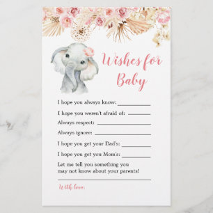 Pink Boho Elephant Baby shower Wensen voor Baby