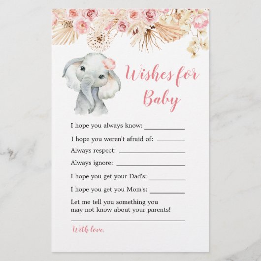 Pink Boho Elephant Baby shower Wensen voor Baby (Voorkant)