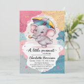 Pink Boho Elephant Girl Baby shower Kaart (Staand voorkant)