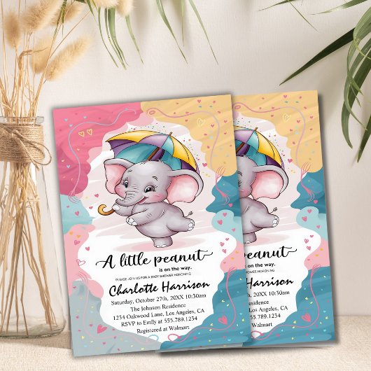 Pink Boho Elephant Girl Baby shower Kaart