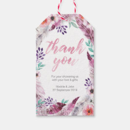 Pink Boho Feather dank u voor labels Cadeaulabel