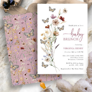 Pink Boho Floral Baby Brunch Kaart