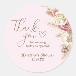 Pink Boho Floral Baby shower Bedankt Bericht Ronde Sticker