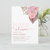 Pink Boho Floral Baby shower Kaart (Staand voorkant)